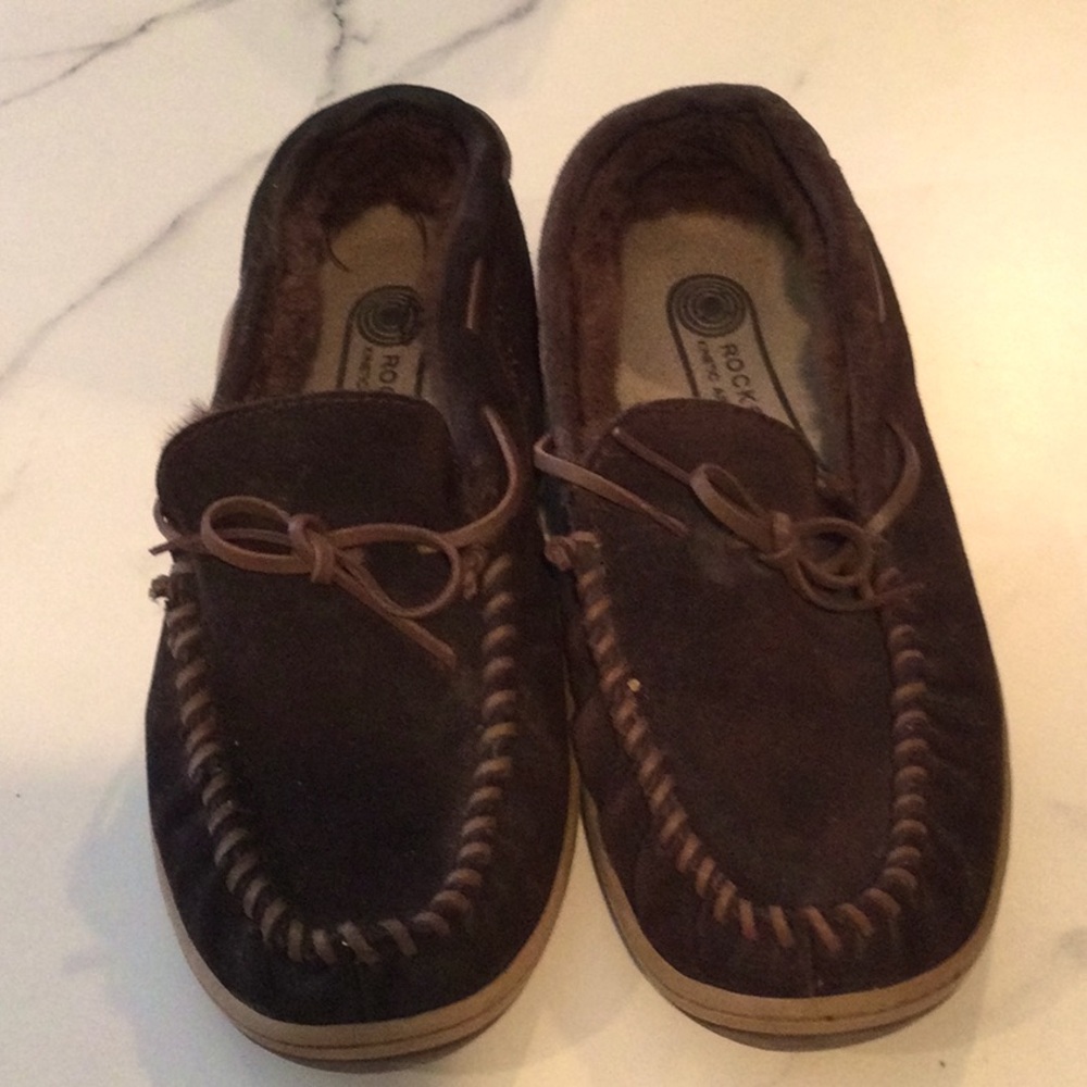 Rockport Men's Brown Moccasin Slippers, size 9.